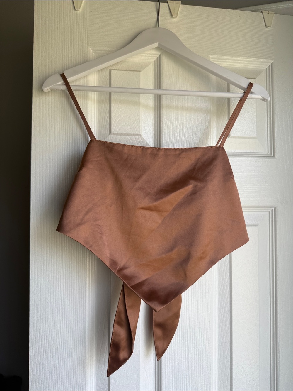 Forever 21 Brown Satin Handkerchief Hem Crop Top